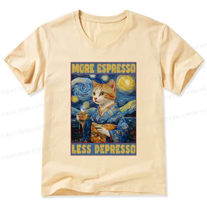 Tokyo-Tiger Funny More Espresso Less Depresso V-Neck Classic T-Shirt