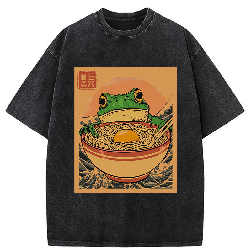 Tokyo-Tiger Ramen Lover Frog Washed T-Shirt