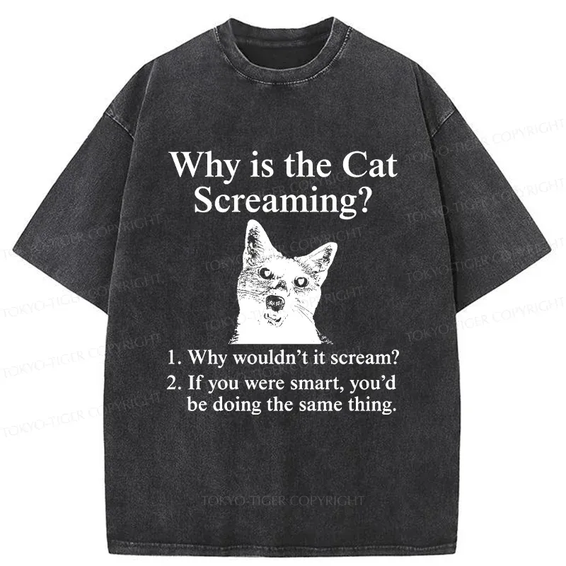Tokyo-Tiger Reasons Why Cat Scream Washed T-Shirt