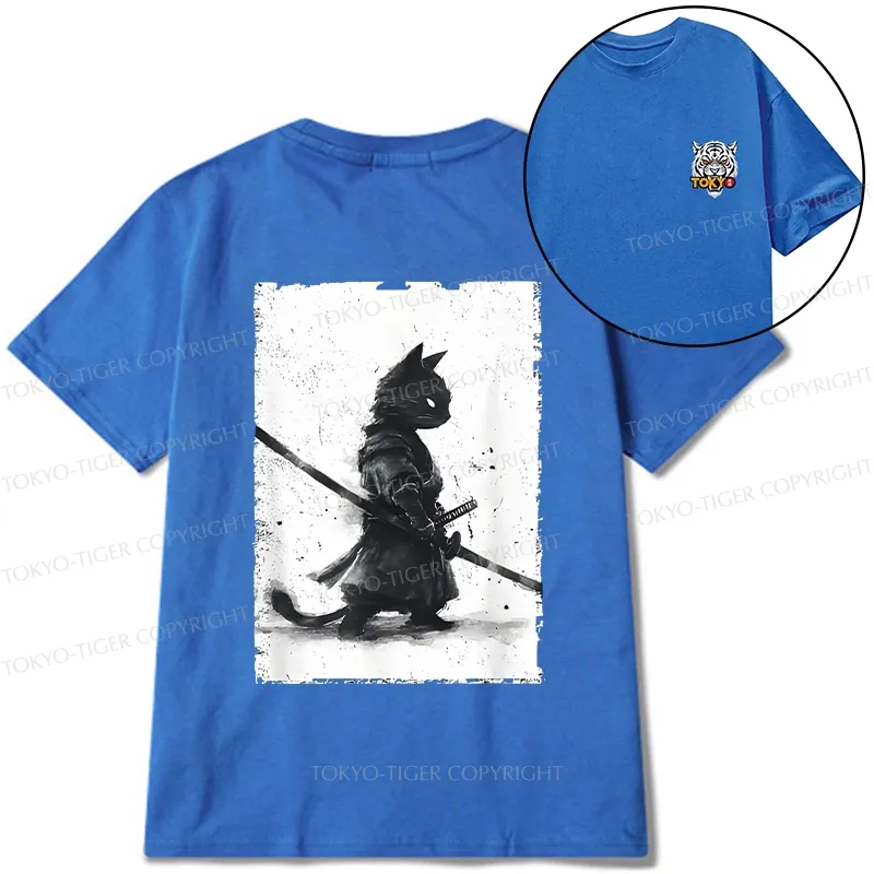 Tokyo-Tiger Retro Cat Samurai Japanese Front Back Classic T-Shirt