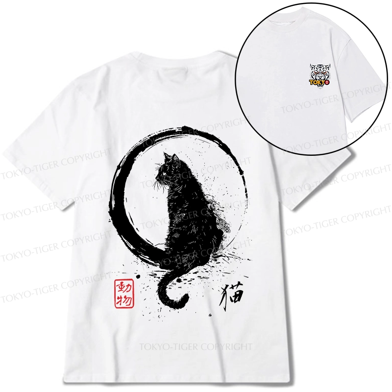 Tokyo-Tiger Retro Japanese Black Cat Front Back Classic T-Shirt