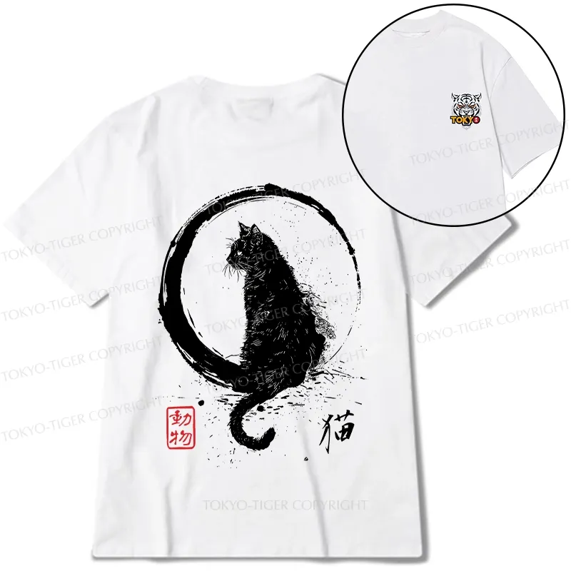 Tokyo-Tiger Retro Japanese Black Cat Front Back Classic T-Shirt
