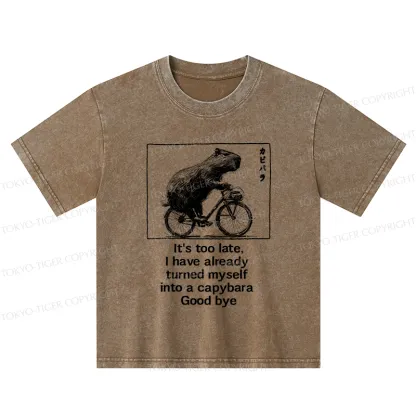 Tokyo-Tiger Funny Capybara Riding A Bicycle Kids Washed T-Shirt