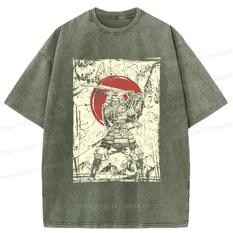 Tokyo-Tiger Japanese Samurai Retro Washed T-Shirt
