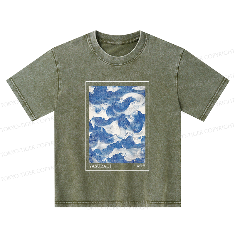Tokyo-Tiger Japanese Retro Art Wave Kids Washed T-Shirt