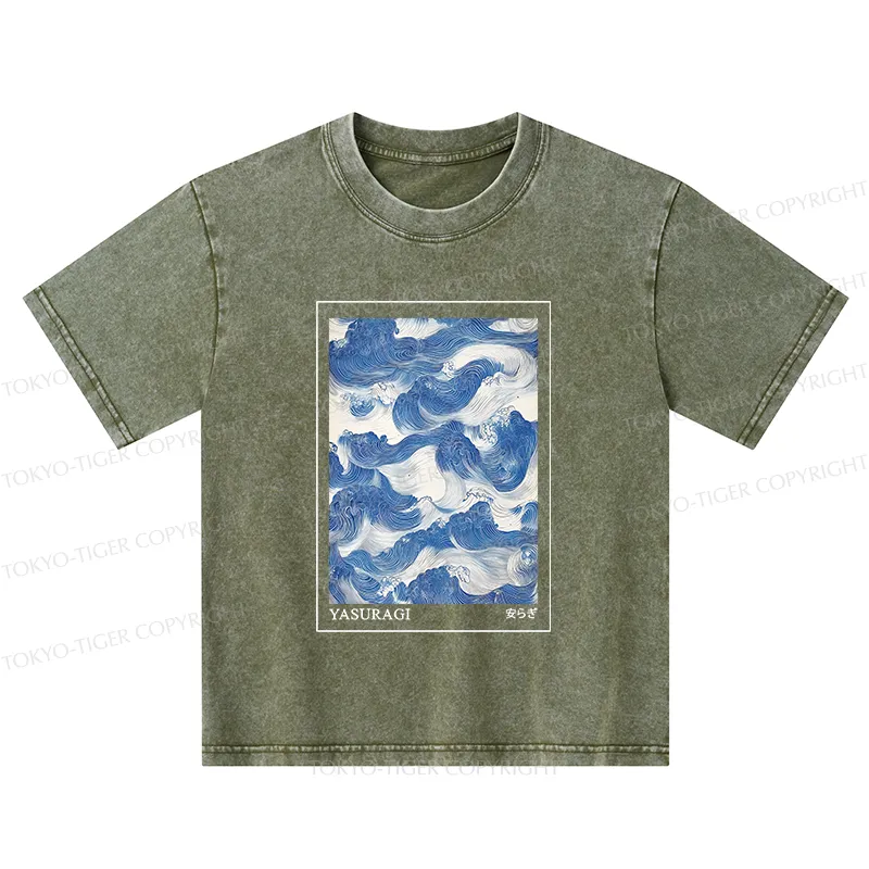 Tokyo-Tiger Japanese Retro Art Wave Kids Washed T-Shirt