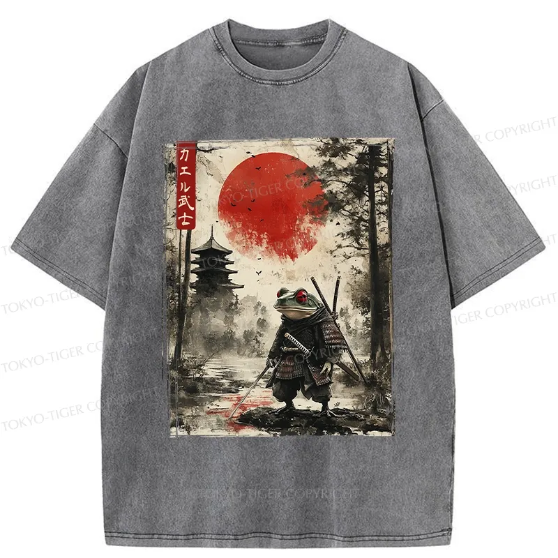 Tokyo-Tiger Retro Frog Samurai Japan Washed T-Shirt
