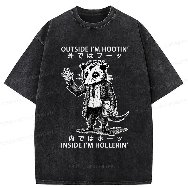 Tokyo-Tiger Funny Hootin' And Hollerin' Possum Washed T-Shirt