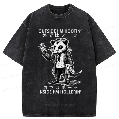 Tokyo-Tiger Funny Hootin' And Hollerin' Possum Washed T-Shirt