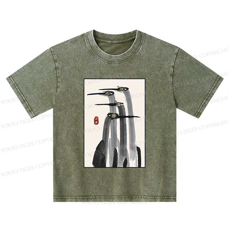 Tokyo-Tiger Japanese Crane Poster Kids Washed T-Shirt
