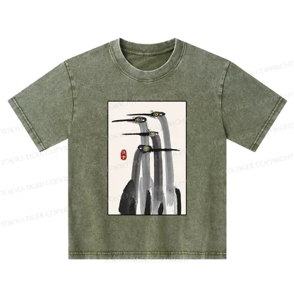 Tokyo-Tiger Japanese Crane Poster Kids Washed T-Shirt