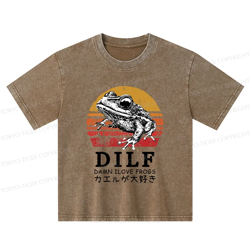 Tokyo-Tiger Funny Frog Lover Kids Washed T-Shirt