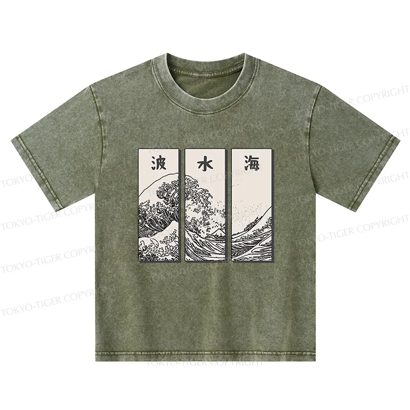 Tokyo-Tiger Japanese Art Wave Kids Washed T-Shirt