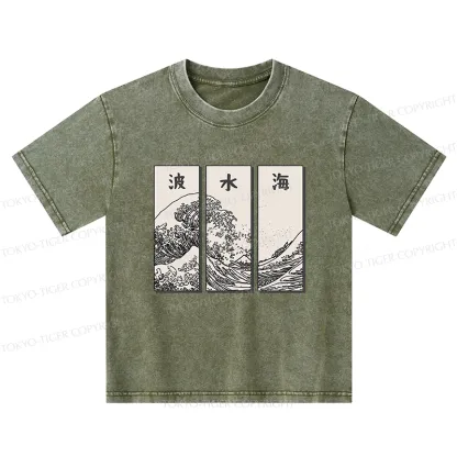 Tokyo-Tiger Japanese Art Wave Kids Washed T-Shirt