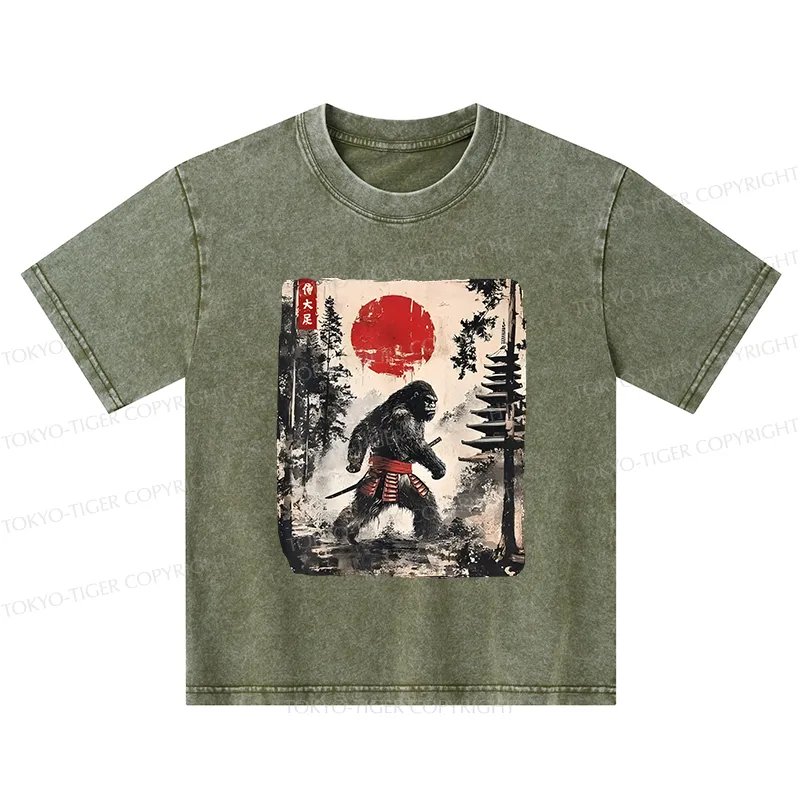 Tokyo-Tiger Japanese Samurai Bigfoot Kids Washed T-Shirt