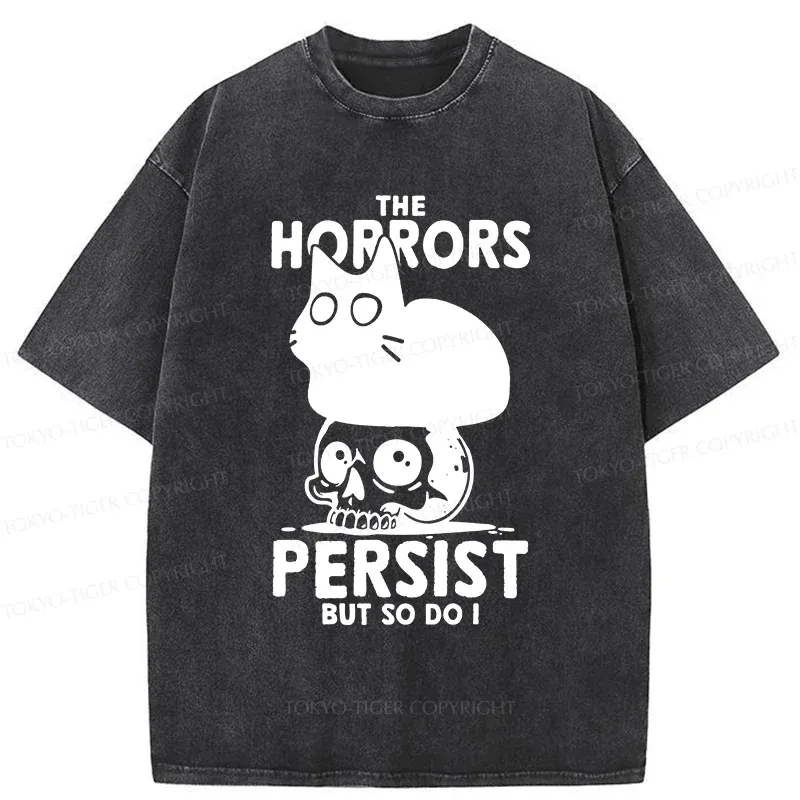 Tokyo-Tiger Cat And Skull Washed T-Shirt