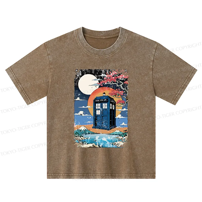 Tokyo-Tiger Tardis Under The Moonlight Kids Washed T-Shirt