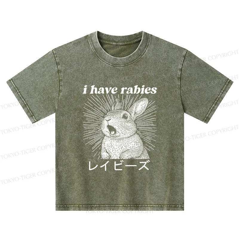 Tokyo-Tiger Funny Rabbit Kids Washed T-Shirt