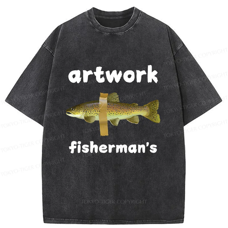 Tokyo-Tiger Interesting Fish Art Washed T-Shirt