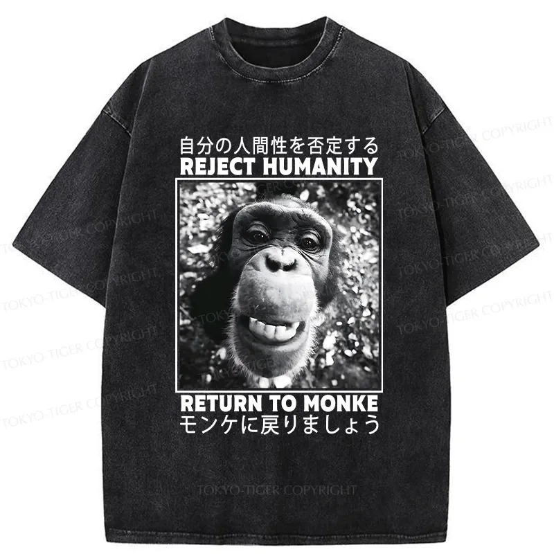 Tokyo-Tiger Funny Back To Monkey Washed T-Shirt