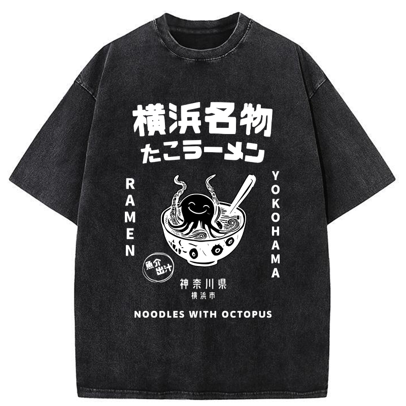 Tokyo-Tiger Yokohama Specialty Octopus Ramen Washed T-Shirt