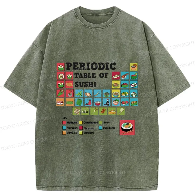 Tokyo-Tiger Japanese Food Periodic Table Washed T-Shirt