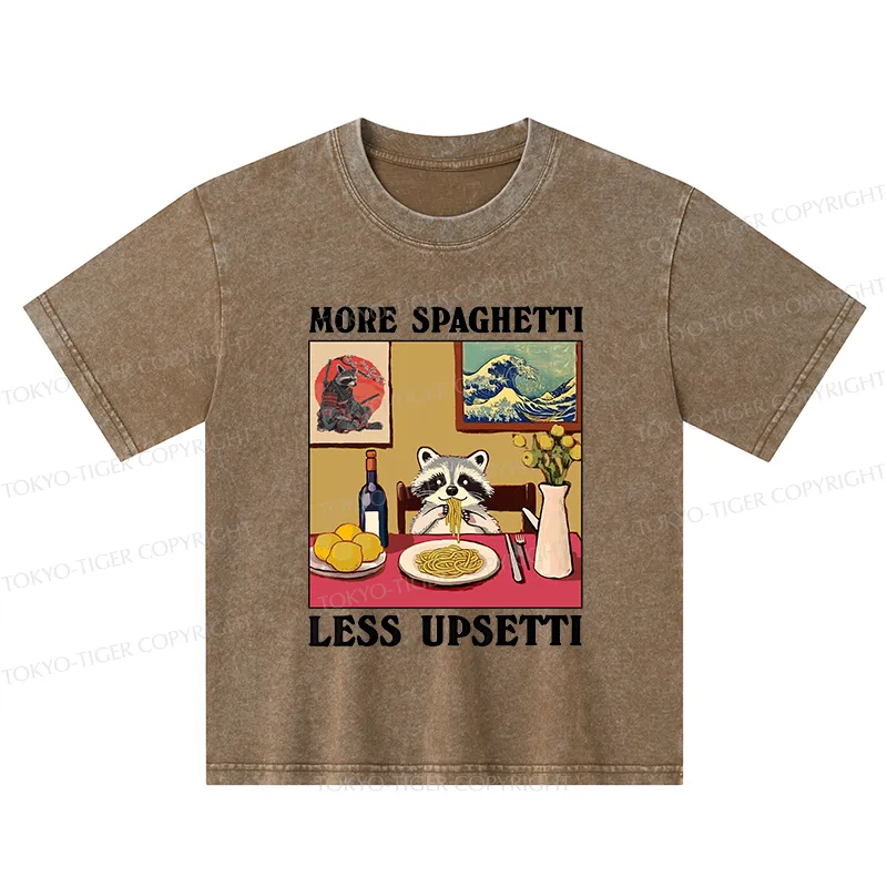 Tokyo-Tiger More Spaghetti Less Upsetti Japanese Kids Washed T-Shirt