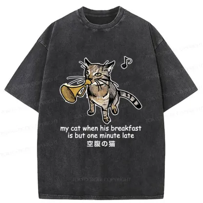 Tokyo-Tiger Cat Blowing Trumpet Washed T-Shirt