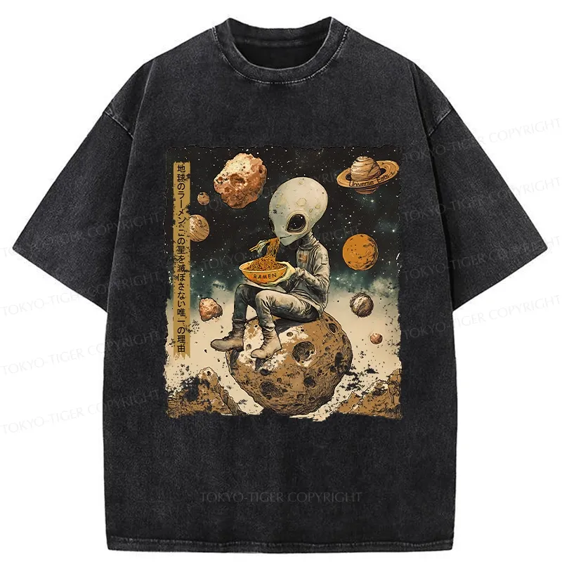 Tokyo-Tiger Ramen Delivery To An Alien Planet Washed T-Shirt