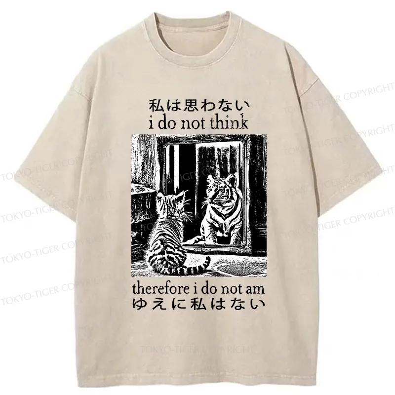 Tokyo-Tiger Thinking Cat Japanese Washed T-Shirt