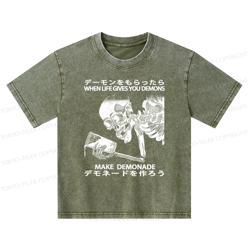 Tokyo-Tiger Make Demonade Funny Kids Washed T-Shirt