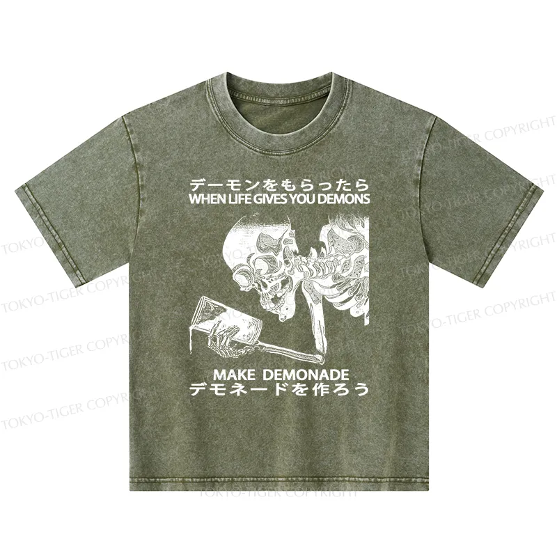 Tokyo-Tiger Make Demonade Funny Kids Washed T-Shirt