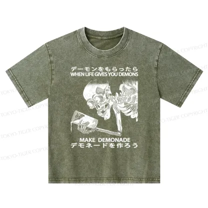 Tokyo-Tiger Make Demonade Funny Kids Washed T-Shirt