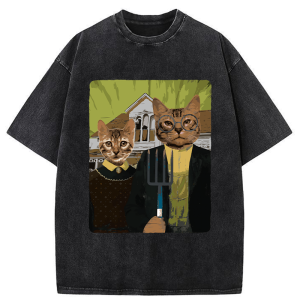 Image of Tokyo-Tiger American Gothic Cat Washed T-Shirt