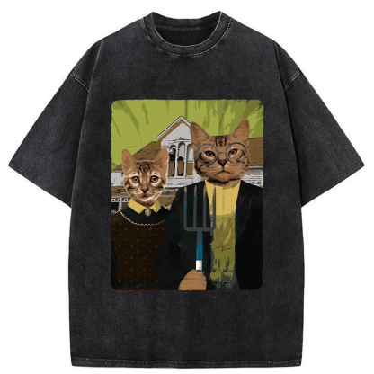 Tokyo-Tiger American Gothic Cat Washed T-Shirt