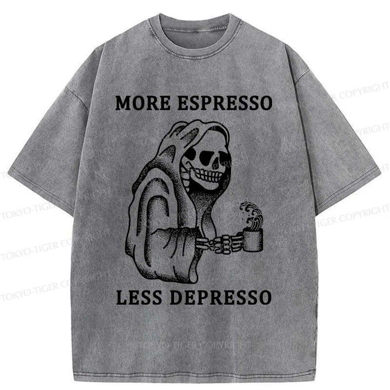 Tokyo-Tiger Funny Skull And Coffee Washed T-Shirt