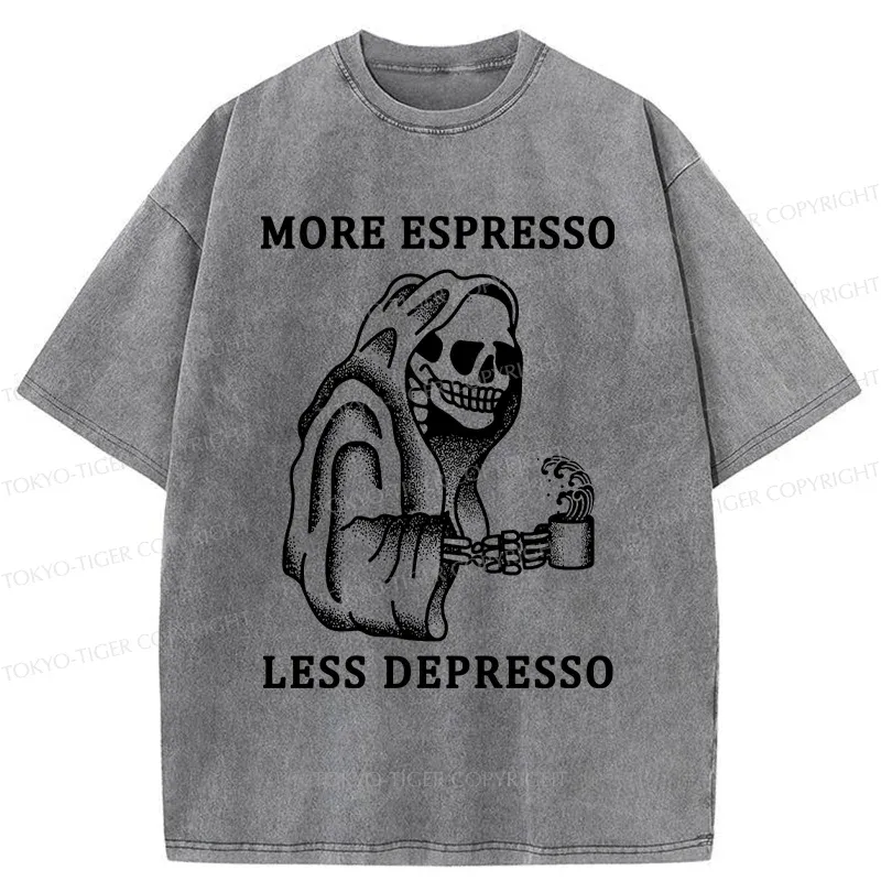 Tokyo-Tiger Funny Skull And Coffee Washed T-Shirt