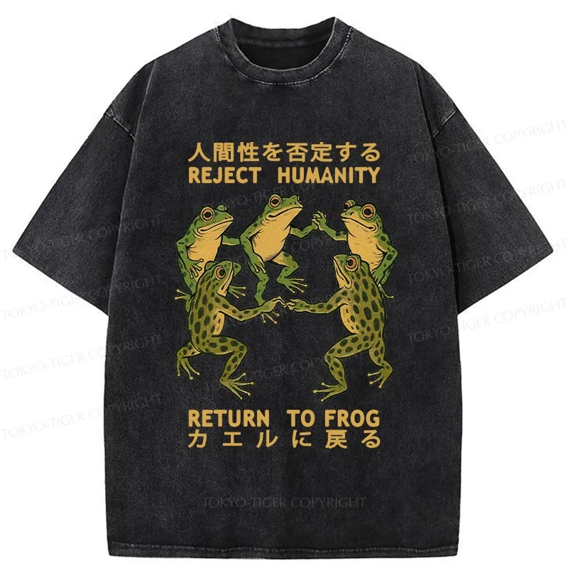 Tokyo-Tiger Back To Frog Funny Washed T-Shirt