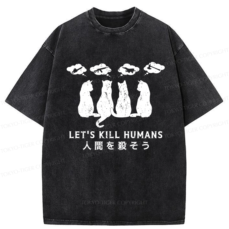 Tokyo-Tiger Funny Cat Conspiracy Washed T-Shirt