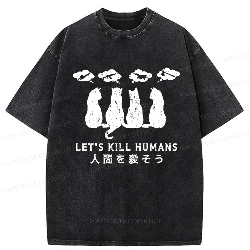 Tokyo-Tiger Funny Cat Conspiracy Washed T-Shirt