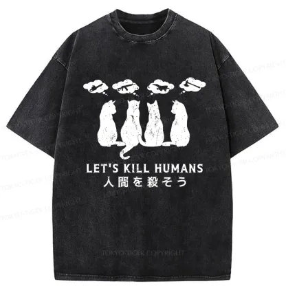 Tokyo-Tiger Funny Cat Conspiracy Washed T-Shirt