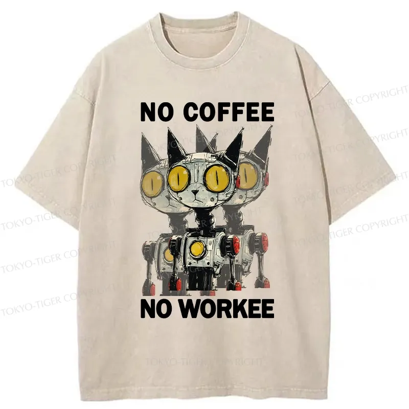 Tokyo-Tiger No Coffee No Workee Washed T-Shirt