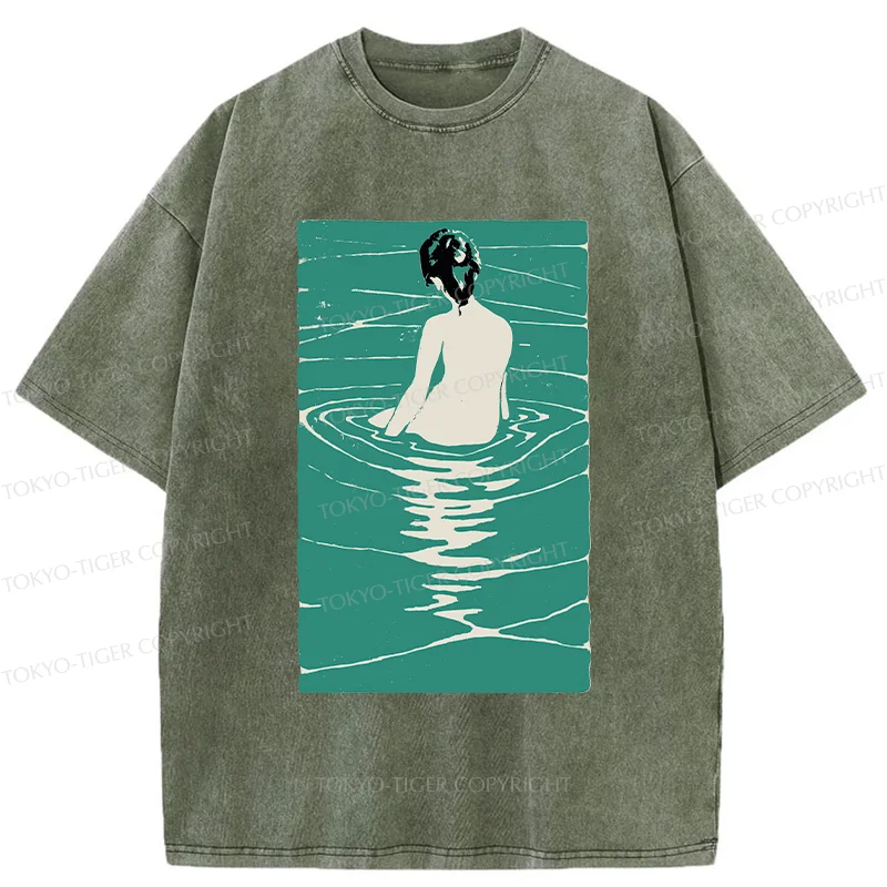 Tokyo-Tiger Woodcut Japanese Art Washed T-Shirt