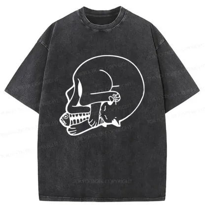 Tokyo-Tiger Funny Cat Eating Fish Washed T-Shirt