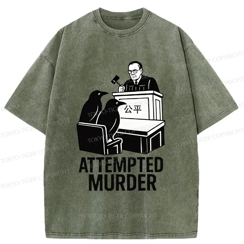 Tokyo-Tiger Attempted Murder Funny Washed T-Shirt