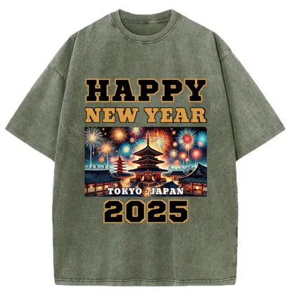 Tokyo-Tiger Happy New Year 2025 Washed T-Shirt