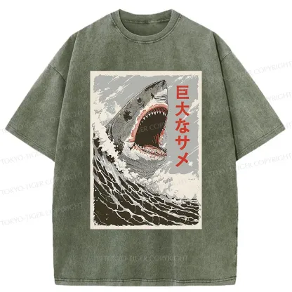 Tokyo-Tiger Huge Shark Washed T-Shirt