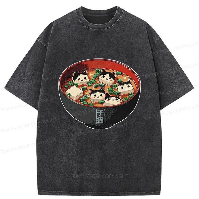 Tokyo-Tiger Cat Tofu Soup Washed T-Shirt