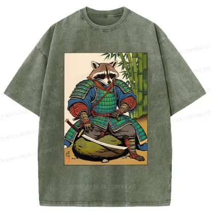Tokyo-Tiger Raccoon Samurai Washed T-Shirt