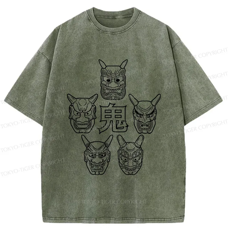 Tokyo-Tiger Five Ghost Faces Washed T-Shirt